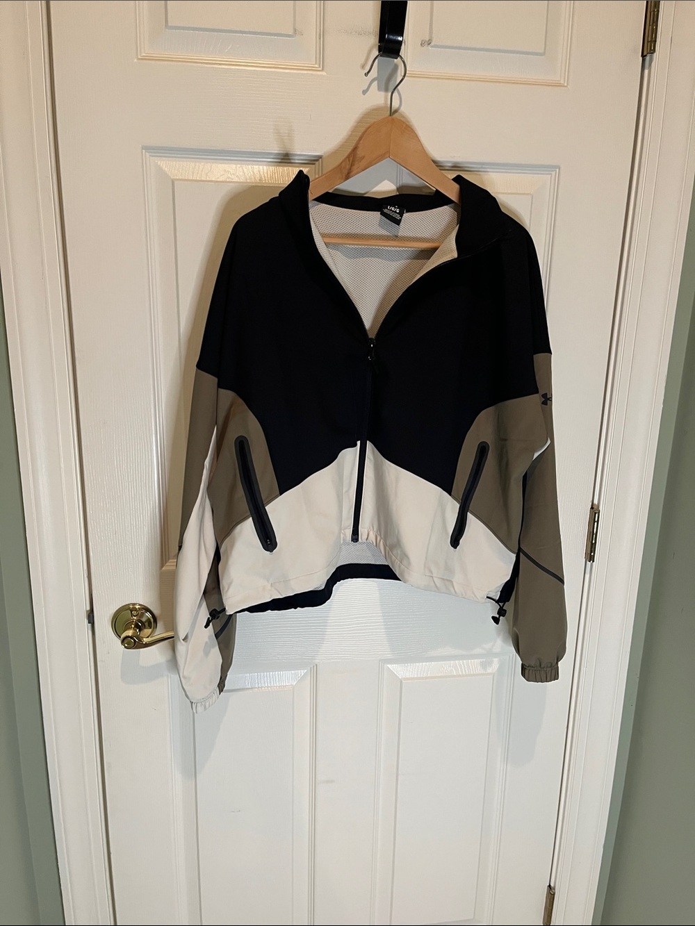 Hanes Black, Cream & Tan Colorblock Bomber Jacket